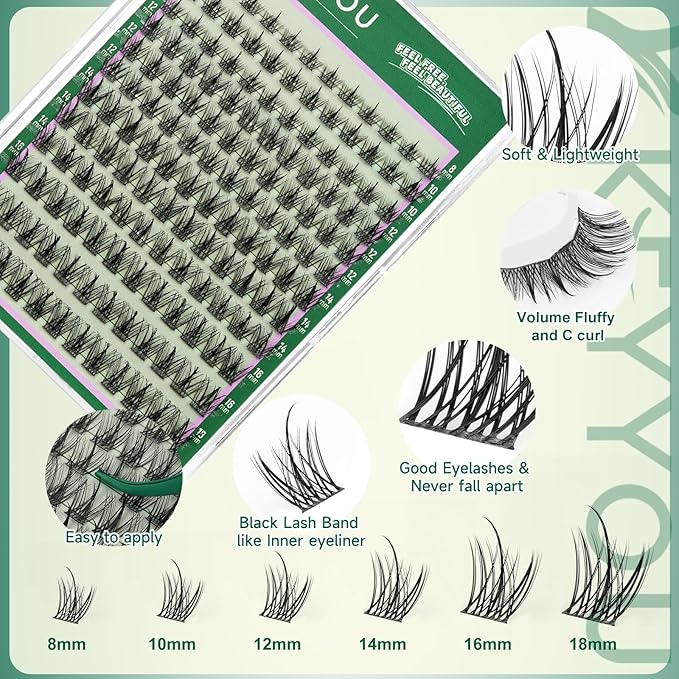 KEYYOU LASH Fairy Lashes Clusters Manga Eyelash Clusters C Curl Cluster Eyelash Extensions Ultra Lightweight Natural Lash with Extremely thin wispy false eyelashes(F03,C-8-18mm)
