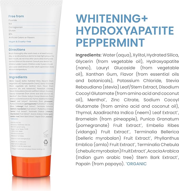 Himalaya Botanique Whitening + Hydroxyapatite Toothpaste, Peppermint - Nano Hydroxyapatite to Support Remineralization and Restore Enamel, Appropriate for Sensitive Teeth - Vegan, Gluten Free, 4 oz