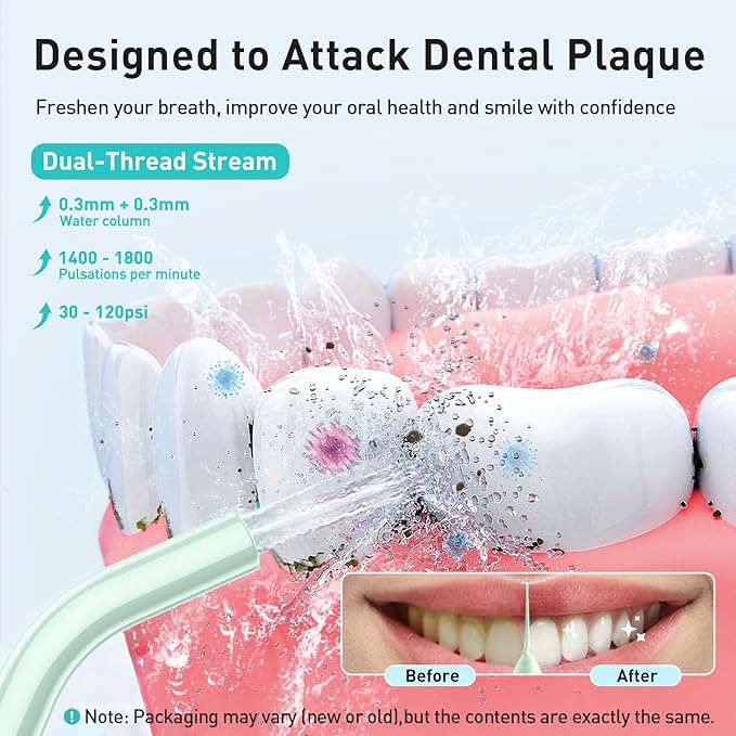 COSLUS Water Dental Flosser Teeth Pick: Portable Cordless Oral Irrigator 300ML Rechargeable Travel Irrigation Cleaner IPX7 Waterproof Electric Flossing Machine for Teeth Cleaning C20(F5020E) Green