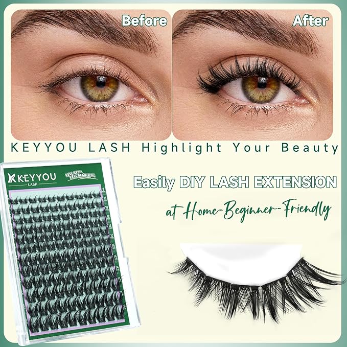 KEYYOU LASH Lash Clusters Manga Lashes 8-18mm C Curl Wispy Eyelash Clusters Ultra-Thin Natural Lashes Cluster with Spike Eyelash Extensions 120pcs Fairy False Eyelashes individual at home（F04，8-18mm）