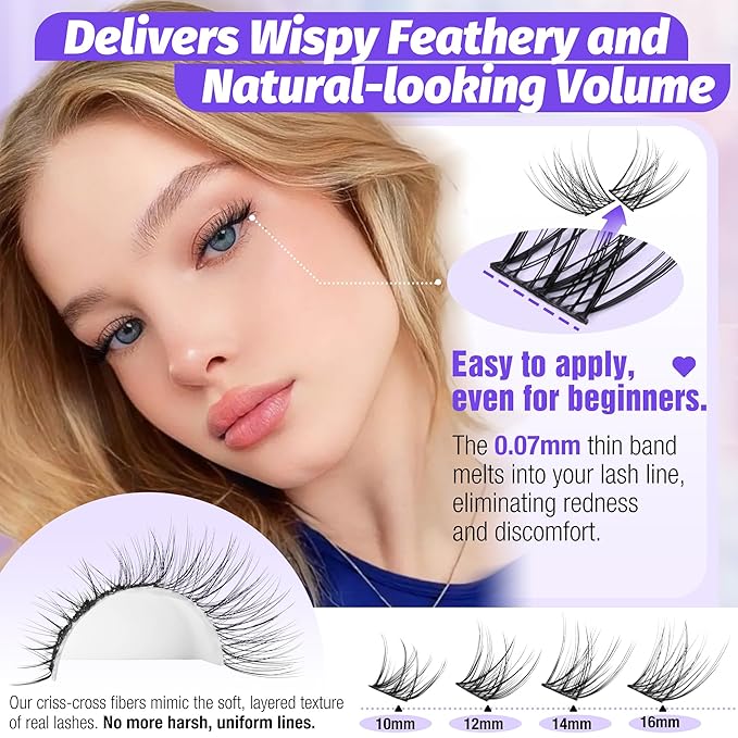 Wispy Lash Clusters Natural Eyelash Clusters C Curved Individual Lashes 10-16mm Cluster Eyelash Extensions Soft Lash Extension DIY at Home Cluster Lashes by Lanflower