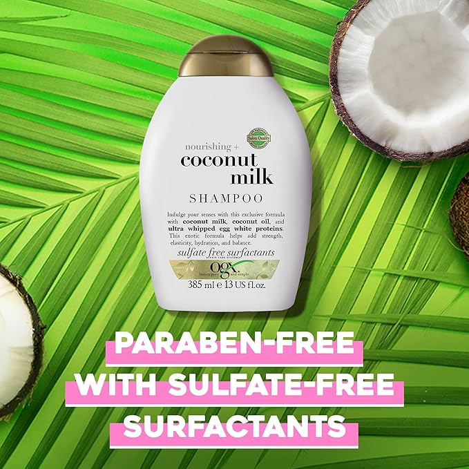OGX Nourishing Coconut Milk Shampoo | For Strong Hair | With Coconut Oil | Egg White Protein | Sulfate-Free