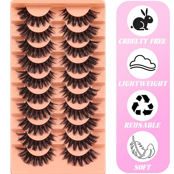 Veleasha Lashes D Curl Dramatic Lashes Fluffy Faux Mink Eyelashes V Shape Volume Eyelash Thick 11-18MM 3D Effect False Eyelashes (6D33)