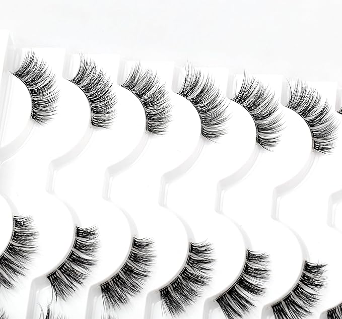 Half Strips False Eyelash Clear Band Wispy Cat Eye Lash Natural Short Small 3/4 Accent Lashes Faux Mink Fake Eyelashes 14 Pairs Pack
