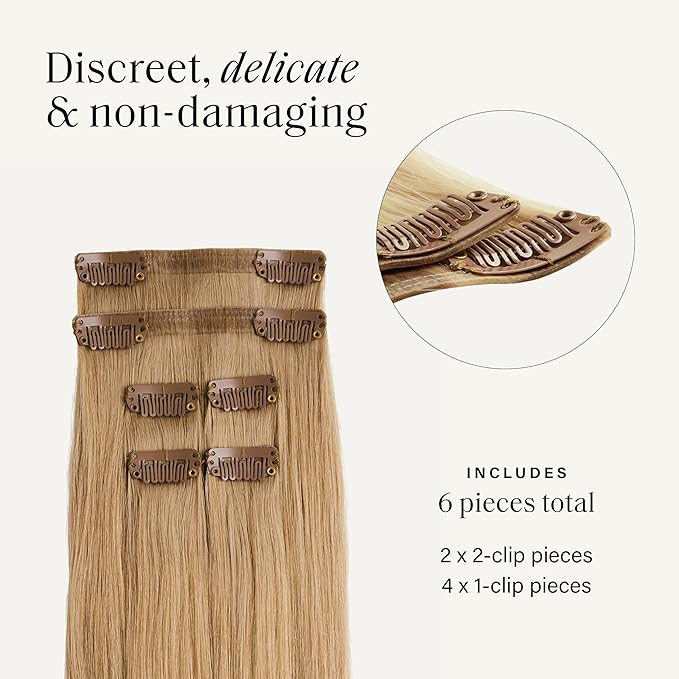 Luxy 100% Remy Human Hair Extensions for Thin Hair Thinning Hair Fill-Ins – 6 Seamless Wefts Multi-Dimensional Color Blend - Natural-Looking Volume & Coverage 80 grams 16" Dirty Blonde Thinning