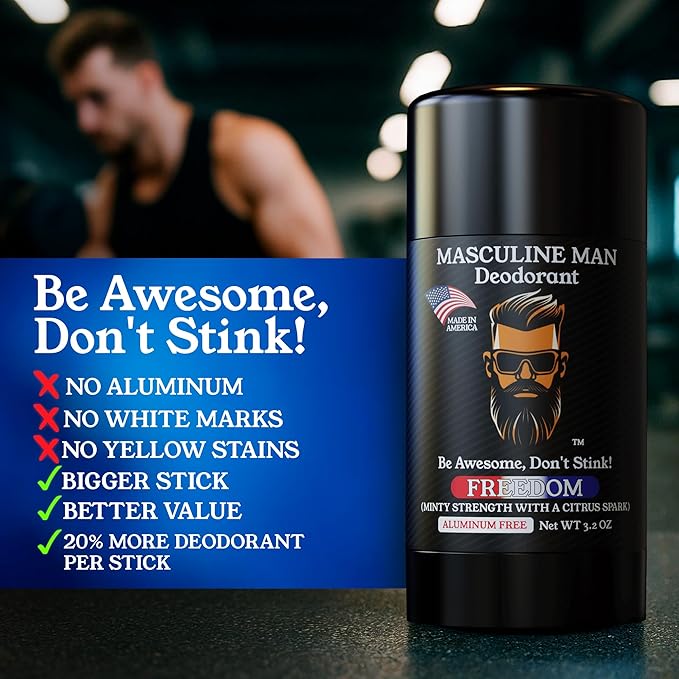 Deodorant for Men - Aluminum Free Mens Deodorant - Travel Size Natural Deodorants - Sweat Protection for Underarm - Stain-Free Stick Deodorants - Made in USA, 3.2oz (Pack of 2, Freedom)