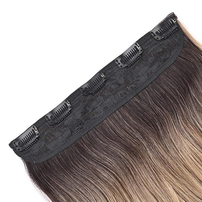 REECHO 20" 1-pack 3/4 Full Head Curly Wave Clips in on Synthetic Hair Extensions HE008 Hair pieces for Women 5 Clips 4.5 Oz Per Piece - Dark Brown to Ash Blonde