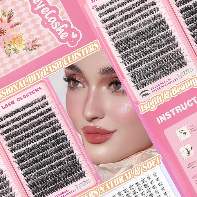 Lash Clusters Kit, 560 Pcs Eyelashes Clusters Kit 9-16mm Individual Lash Extension Kit D Curl Fluffy Wispy False Eyelashes (50D+60D New, Lash Clusters Kit)
