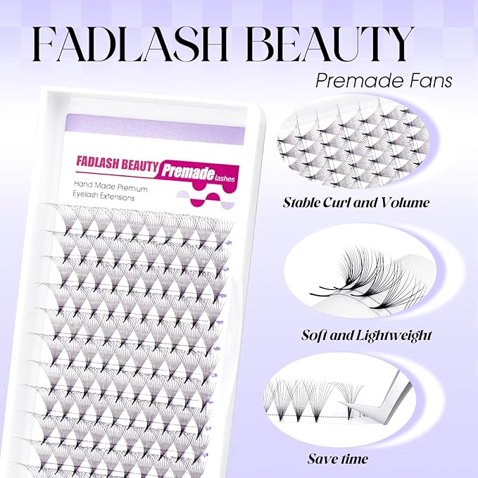 Premade Fan Lashes 0.07C Curl Lash Extension 10D Pre Made Individual Lashes Middle Stem Heat Bonded 14mm Premade Volume Eyelash Extension (0.07C-14mm)