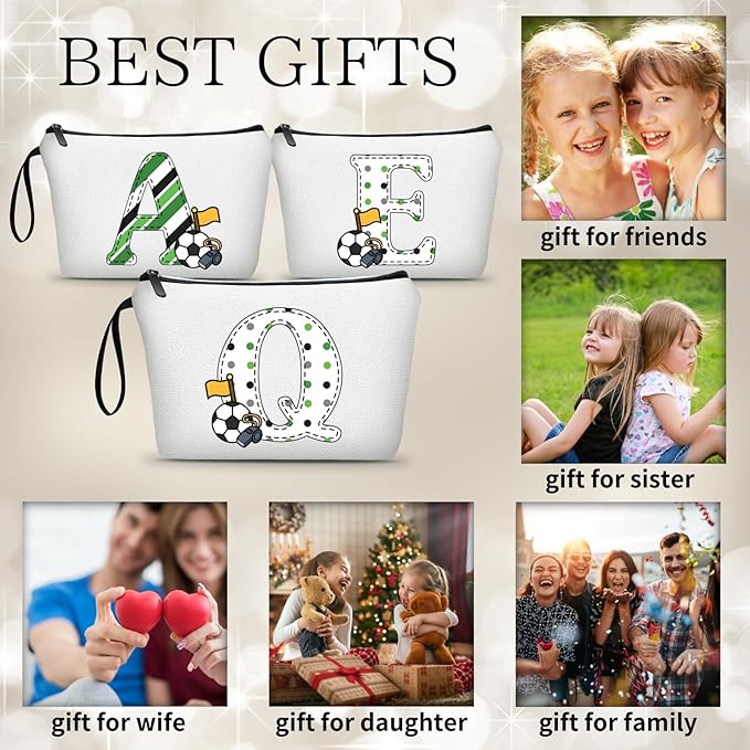 ARIOSEY Soccer Gifts Personalized Soccer Ball Cosmetic Bag for Purse Birthday Inspirational Gifts for Girls Women Team Coach Mom Stuff Travel Organizer-Q