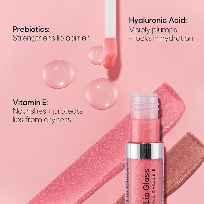 Almay Color & Care Hydrating Lip Gloss, Soft Natural Hues, Prebiotic Complex, Hyaluronic Filling-Sphere Technology, 600 Lunar Blush, 0.1 Fl Oz
