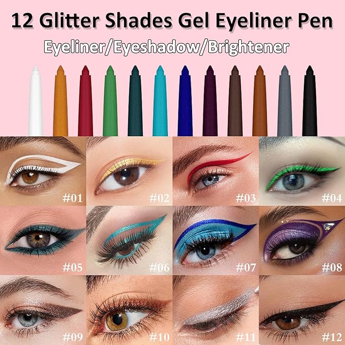 Green Eyeliner Waterproof Green Eyeliner Pencil Retractable green gel eyeliner Smudge-proof Long Lasting Hypoallergenic (04#)