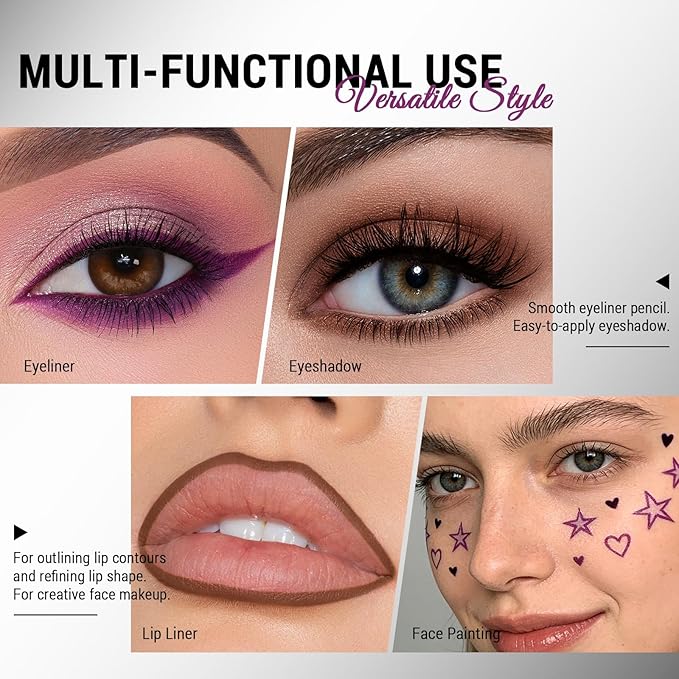 Noerrors 3pcs Black Brown Plum Matte Gel Eyeliner Pencil Set, Waterproof Smudge Proof Smoky Waterline Eyeliner Crayon for Winged Liner Goth Makeup, Cream delineador de ojos&Eyeshadow for Older Women