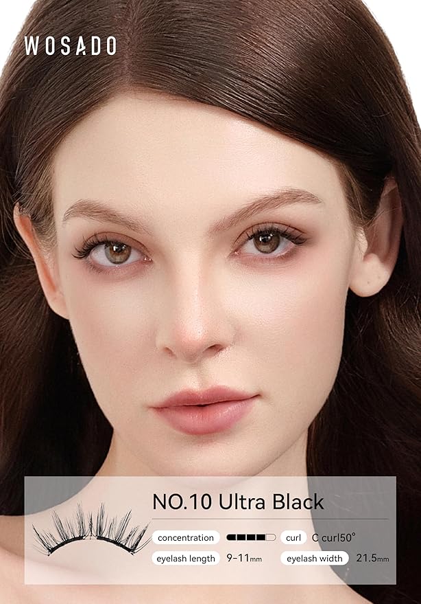 WOSADO Magnetic Eyelashes with Applicator Kit, [V10 Ultra Black] Reusable Magnetic Lashes without Eyeliner, Glue-free False Lashes, Waterproof, Lightweight, Suit for Natural Makeup