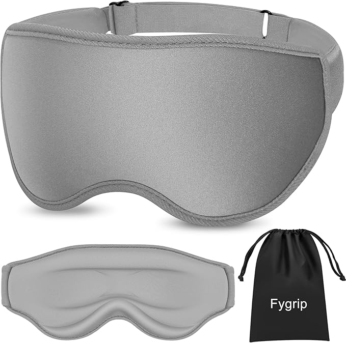 Fygrip 3D Eye Mask Sleep Mask for Men & Women, 100% Pressure-Free & Light Block-Out Eye Mask for Sleep with Easy Adjustable Strap, Night Eye Cover for Travel, Grey