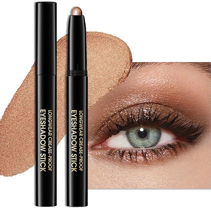 Erinde Waterproof Cream Eyeshadow Stick, Copper Bronze Shimmer Eye Shadow Sticks, Cream to Powder Eyeshadow Crayon, Buildable & Blendable Long-Lasting Eye Shadow Stick, Vegan & Cruelty-Free, 01