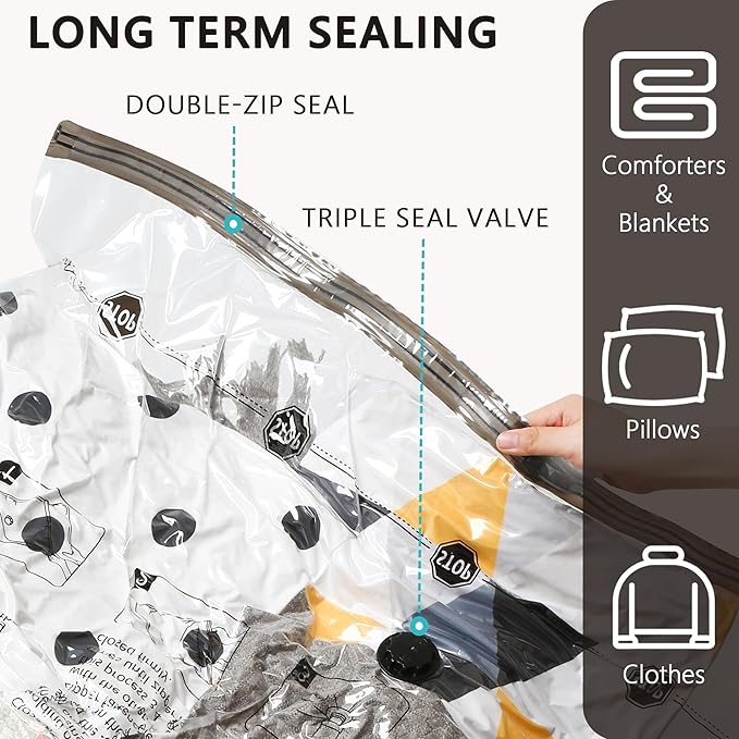 10 Jumbo Vacuum Storage Bags with Electric Pump, Compression Packing Seal Space Saver Cubes for Clothing Bedding Comforters Blankets Pillows