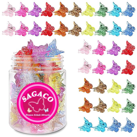 Butterfly Hair Clips Claw, 90s Glitter Y2K Mini Bling Hair Accessories for Women Girls, Cute Dazzling Hair Clip in 10 Sparkly Colors, Durable Grip for Hair Styling, 50 Pieces (Glitter Color)