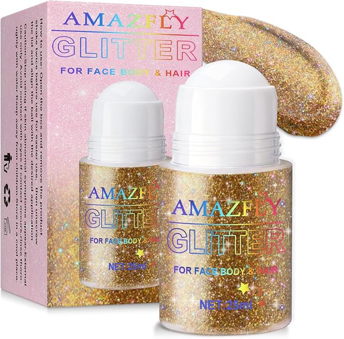 Roll-on Body Glitter Gel Holographic for Face and Hair,Body Glitter Gel Makeup for Kids Women,Body Shimmer Christmas Makeup for Rave Party.(Bronze Color)
