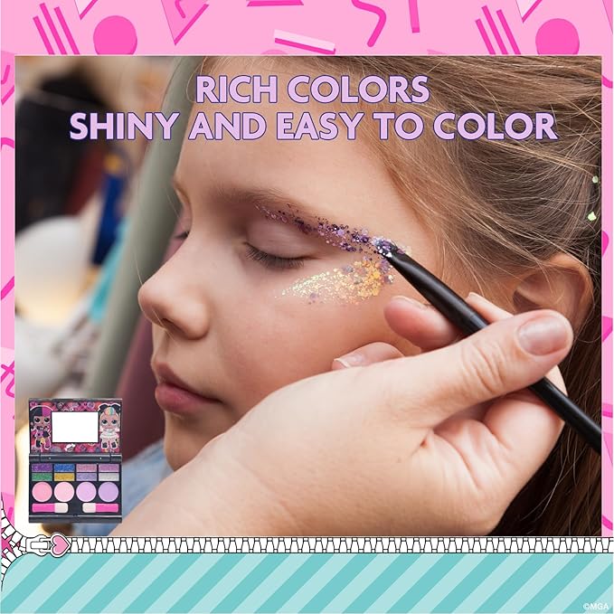L.O.L Surprise! All-in-One Kids Cosmetic Compact Set Includes Washable Lip Gloss, Eye Shimmer, Cheek Shimmer, Brushes Colorful Portable Beauty Set for Girls, Kids, and Toddlers Ages 3+ by Townley Girl