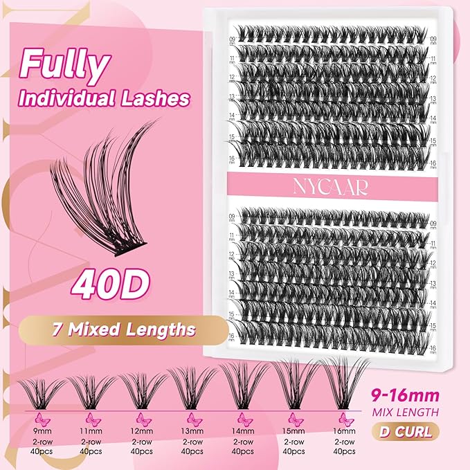 DIY Lash Extension Kit 280Pcs Individual Eyelash Extension Kit 30D40D 0.07D Curl 9-16MIX Lash Clusters Kit with Lash Glue Remover Applicator Easy to Use for Beginners