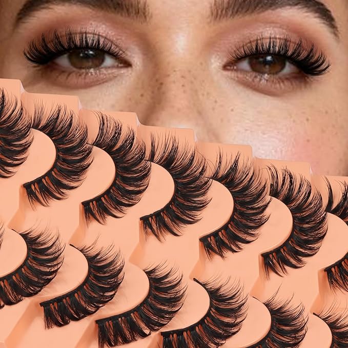 Veleasha Lashes Dramatic Lashes Fluffy Faux Mink D Curl Eyelashes V Shape Volume 10-18MM 3D Effect Eyelash Thick False Eyelashes （833）