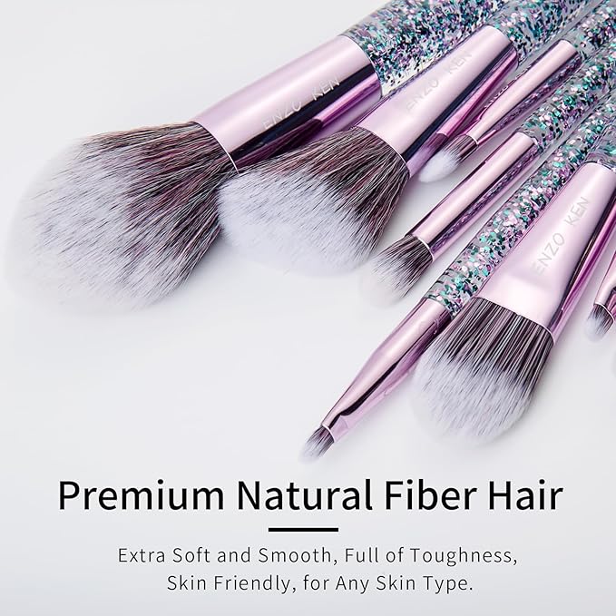ENZO KEN Glitter Makeup Brushes Set with Case, Vegan Makeup Brush Set Professional, Colorful Cosmetic Brushes Makeup Set, Make up Brush Vegan, Make up Brushes Set Professional, Makeup Brush Set Vegan