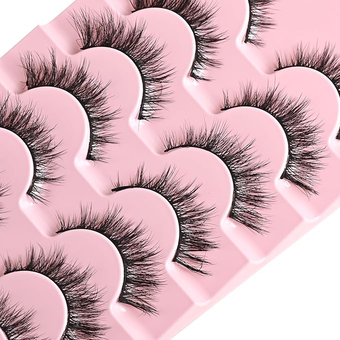 FARRED False Eyelashes Natural Wispy Lashes Short Cat Eye Strip Lash 7 Pairs Thin Band Cateye Fake Eyelash Medium Length Volume Pestañas Set for Hooded Eyes (A16 | 7-14MM)
