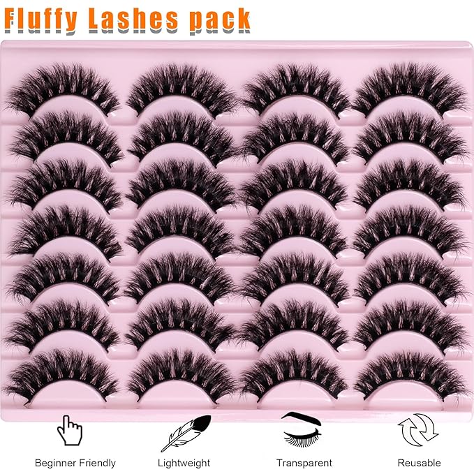Fluffy Mink Lashes 8D Cat Eye Lashes Short Stirps Lash Volume False Eyelashes 14 Pairs D Curl Dramatic Soft Eyelash That Look Like Extensions