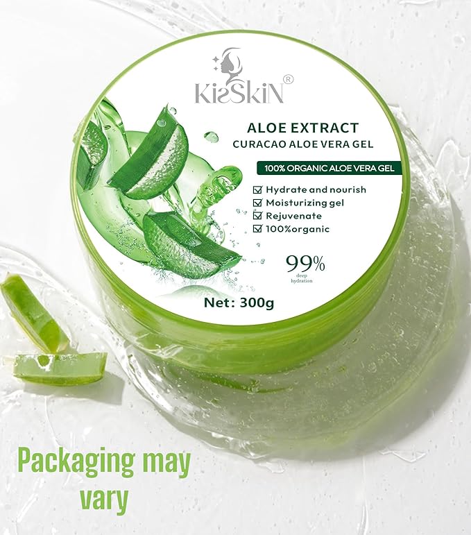 kisskin Organic Aloe Vera Gel, 100% Pure Soothing Moisturizer And Hydrating Gel, Fast Absorbing, Unscented,For Face, Body, Hair And Skin, No Alcohol And Unscented 10.5oz
