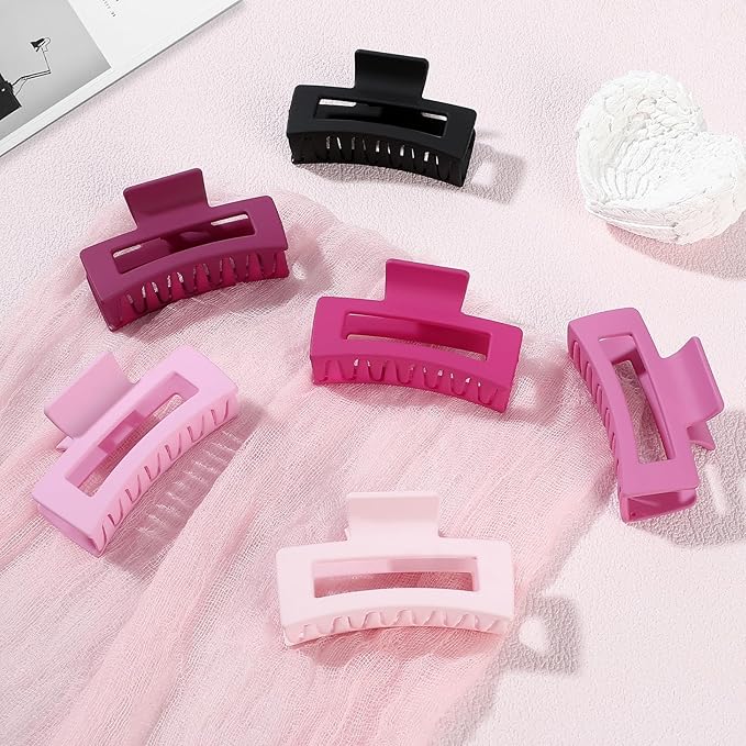 3.5 Inch Medium Hair Claw Clips 6 Pack Hair Clips for Women Square Rectangle Claw for Hair Banana Jaw Clips Hair Accessories for Girls (Pink Purple)