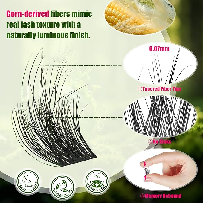 Lash Clusters - 0.05mm Wispy Natural Eyelash Clusters Fluffy Biodegradable Cruelty Free Eyelashes Lightweight Reusable Lash Separate Left & Right Sets - Perfect for Beginners DIY at Home