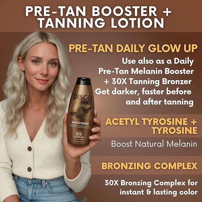 Disco Bronze 30X Black Bronzer Tanning Lotion - Indoor & Outdoor UV Tan Accelerator with DHA, Natural & Cosmetic Bronzers, Proprietary Melanin Boosting Formula, Made in USA for Men & Women – 10 oz