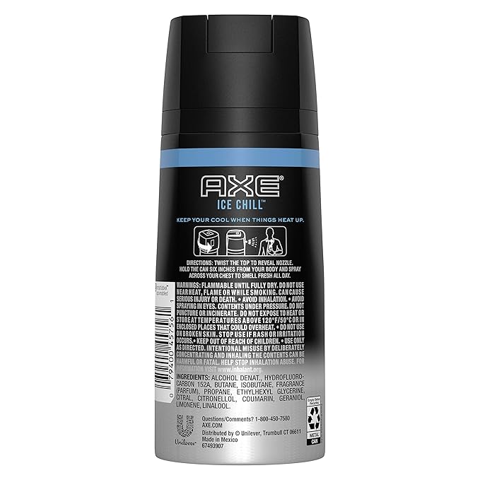 Axe Deodorant Body Spray - Ice Chill - Frozen Lemon & Eucalyptus - Net Wt. 4 OZ (113 g) Per Can - Pack of 2 Cans