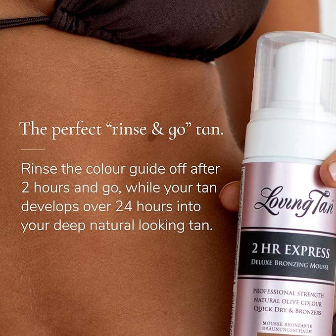 Loving Tan 2HR Express Self Tan Travel Size Kit, Dark - Travel-Sized Self Tanner, Self-Tanning Bronzing Mousse & Applicator Mitt, Cruelty Free, Naturally Derived DHA - 1.6 Fl Oz Mini Kit