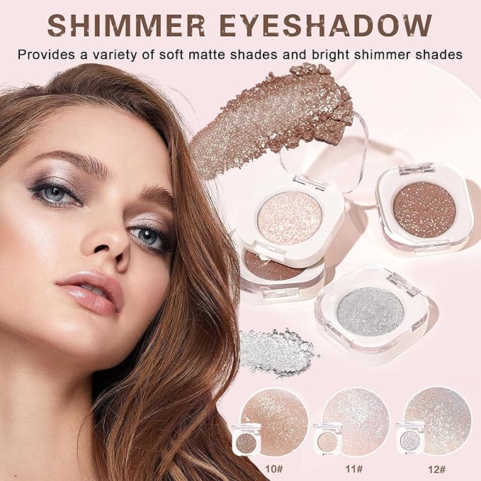 Shimmer Eyeshadow,Glitter Eye Shadow for Older Women,Blushing Lizard Eyeshadow Makeup,Lightweight Blendable Formula,Sombras de Ojos Profesional (12 Slive Glitter)