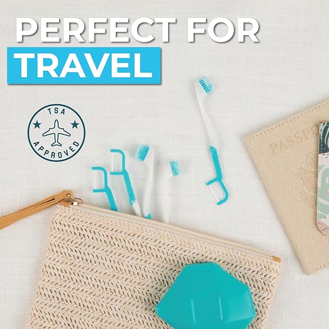 Brushee - The Evolution of Oral Care | 4-in-1 Tool (Paste + Brush + Floss + Pick) | Individually Wrapped | Disposable | Prepasted Travel Toothbrushes | Small Adult Toothbrush - (24-Pack)