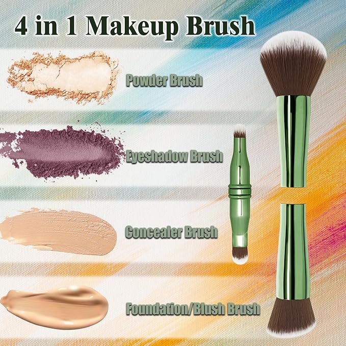 Zylsnice 4 in 1 Makeup Brush, Travel Makeup Brush Set with Case, Mini Makeup Brushes, Powder Foundation Brush, Concealer Brush, Eyeshadow Brush, Dual Ended Makeup Brush for Liquid,Cream, Powder