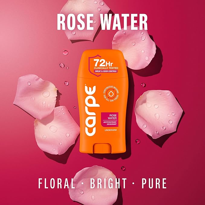 Carpe Underarm Antiperspirant for Women - 72 Hour Sweat & Odor Control - Women's Sweat Control Antiperspirant Deodorant - Extra Strength - Rose Water - 2 Pack