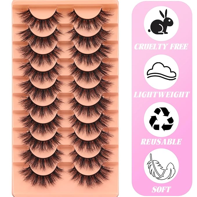 Veleasha Wispy Lashes 3D Effect Multi Level Eyelashes Fluffy Volume False Eyelashes 11-18MM Soft Cat Eye Lashes 10 Pairs Pack (6D34)