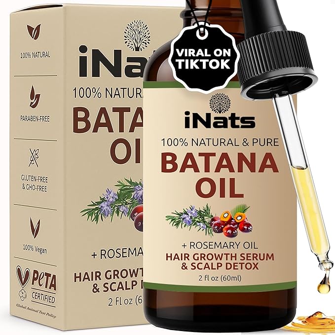 Batana & Rosemary Hair Growth Serum (2 Fl Oz) - Nourish & Detox Scalp for Thicker, Stronger, Longer - Dr. Sebi Recommended, Natural Hair Oil for Women & Men – Intensive Repair & Nourishing