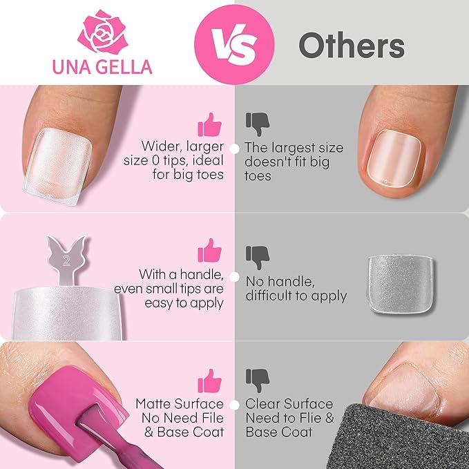 UNA GELLA Square Toe Nail Tips For Big Toe, 504Pcs 15Sizes Soft Gel Full Cover Toe Nail Tip Pre-buff Fake Acrylic Toes Nail Press Ons Soak Off Pedicure For Nail Extensions Home DIY Nails Salon