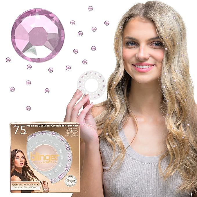 blinger® Shimmer Crystal Refill Pack – as seen on Shark Tank | 5 Discs – 75 Precision-Cut Glass Crystals | Hair-Safe Accessories | Styling Tool Not Included| Fairy Lilac 4 mm