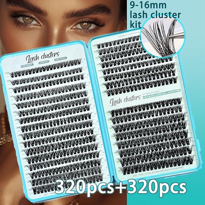Wispy Lash Clusters Kit 640pcs Eyelash Cluster Extensions Curl Individual False Eyelashes Natural Fluffy Mink Lash Extension Kit (Lash Clusters-60D+80D KIT, Lash Clusters)