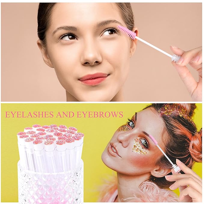 Dming 50pcs Eyelash brush Lash Wand Makeup tool Eyelash Extension supplies Cleaning brush Diamond Mascara star l pink