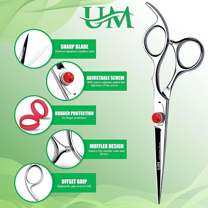 UM Supplies Scissors 6.5 | Premium Barber Shears For Hair Cutting | Multiple Purpose Cutting Scissors | Haircut Scissors For Salon I Women | Mens | kids I Pets | Silver-Red