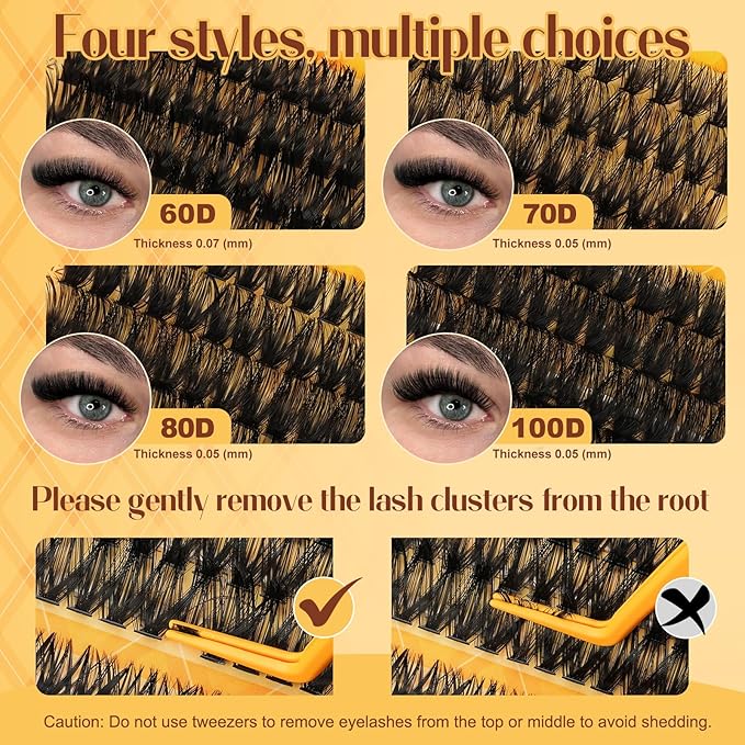 QUEWEL 320PCS Lash Clusters Kit 60D+70D+80D+100D Lashes Clusters Kit 10-18mm Cluster Lashes Individual Eyelash Clusters Reusable for Natural DIY Cluster Eyelash Extensions for Beginners