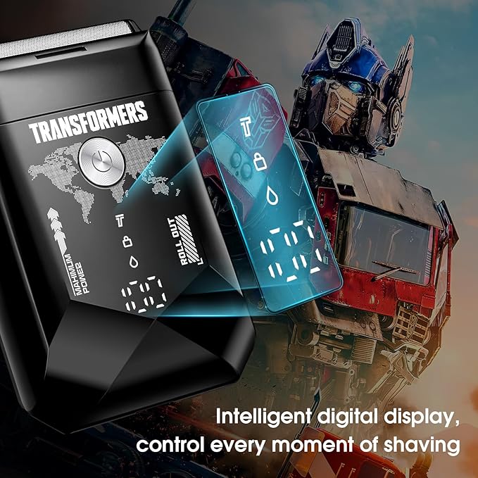 Transformers Electric Foil Shaver for Men：Portable Electric Razor for Face - IPX7 Waterproof Cordless Razor with LED Display - 2 Floating Blade USB-C Fast Rechargeable for Travel & Home