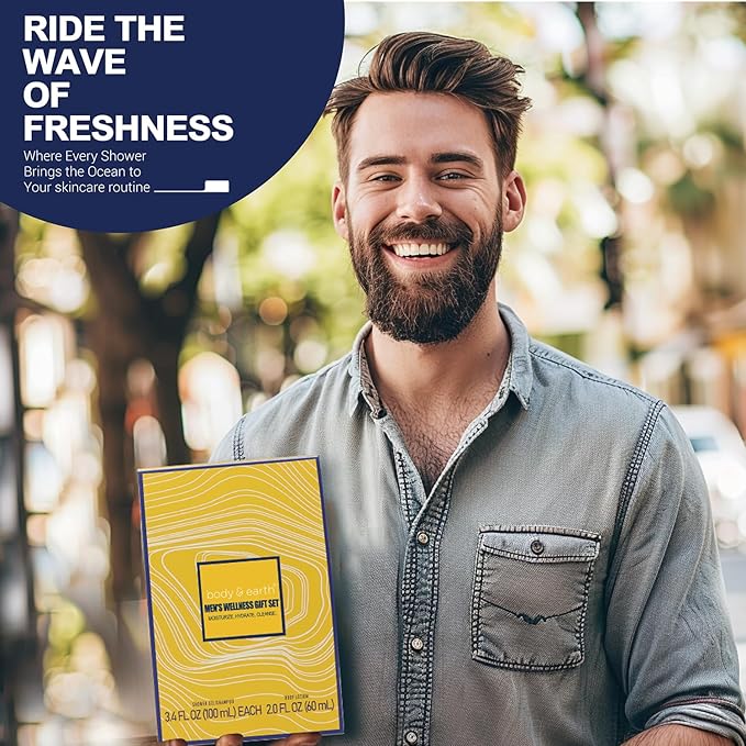 Bath and Body Gift Set for Men Body Wash Set with Fresh Ocean Scent Shower Gel, Body Lotion, Shampoo, Birthday Gifts for Men,regalos para hombre, Birthday Gifts for Him