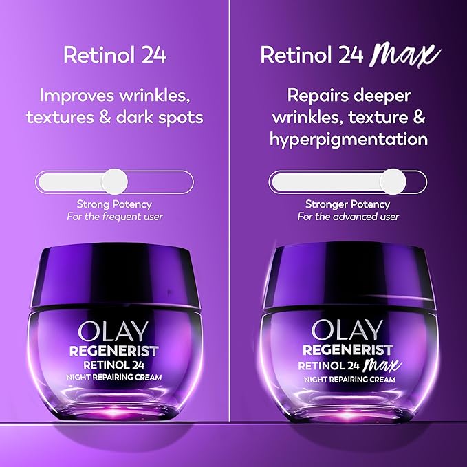 Olay Retinol Night Cream for Women, MAX, Anti-Aging Face Mousturizer, Fragrance-Free, Non Greasy Anti-Wrinkle, Smooth Fine Lines, Hydrating Skin Triple Collagen Cream, Niacinamide, 1.7oz (Pack of 2)